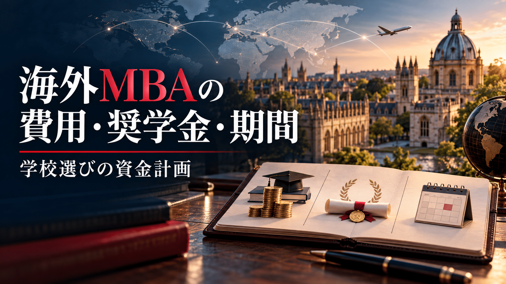 海外MBAの費用・奨学金・期間を比較するための資金計画を表現したアイキャッチ